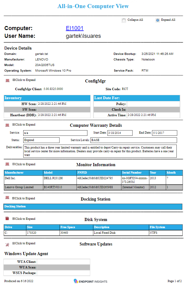 screenshot of Endpoint Insights